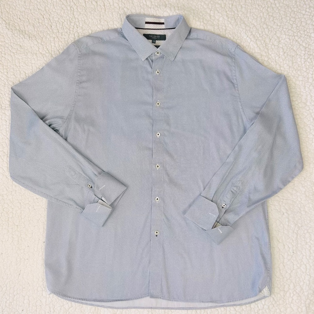 Ted Baker London Men's Neck 17.5" Modern Fit Blue Flip Cuff Button Down Shirt